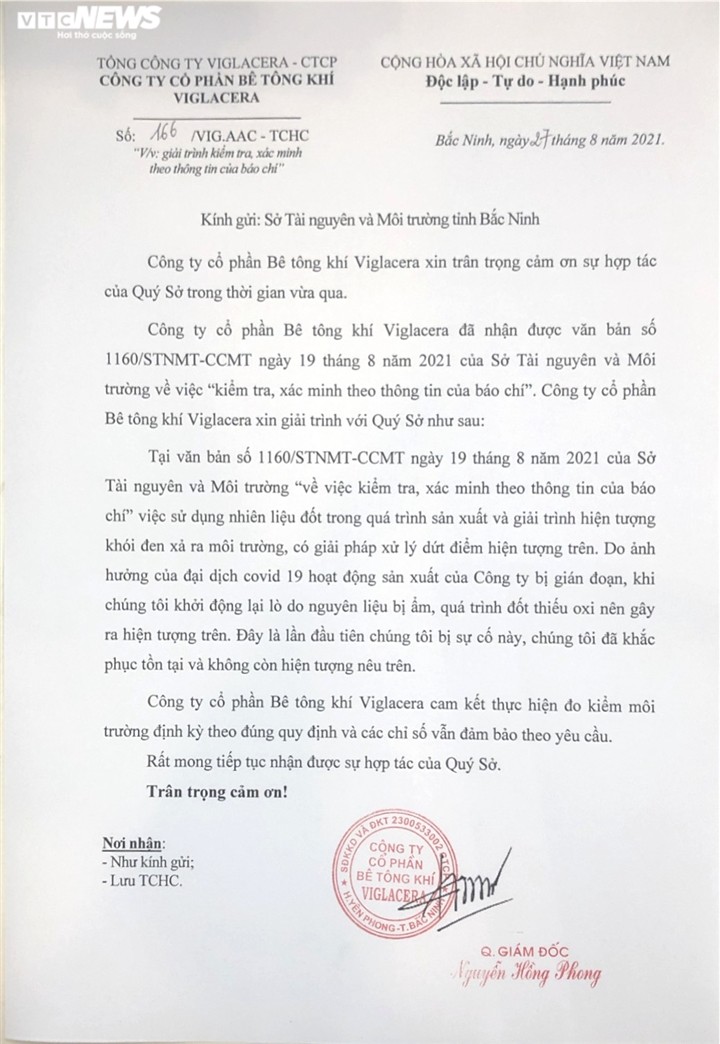 Bị tố xả khói đen ra môi trường, Bê tông Viglacera cam kết không tái diễn