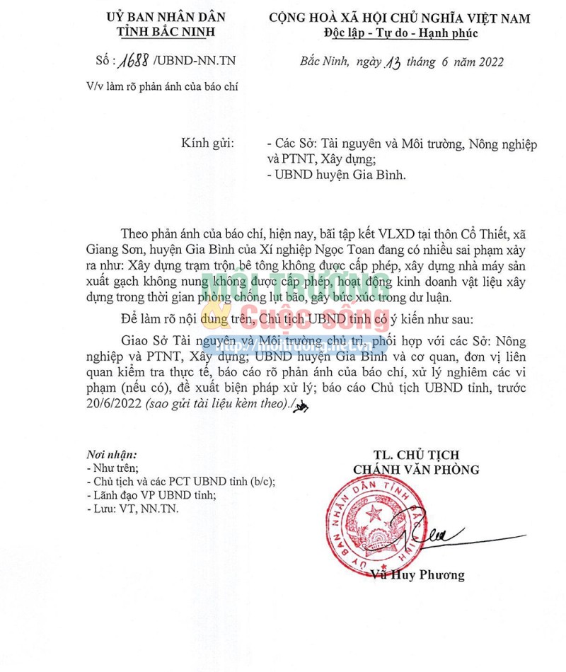 Bắc Ninh – Bài 2: Chủ tịch UBND tỉnh chỉ đạo vụ Xí nghiệp Ngọc Toan hoạt động gây ô nhiễm môi trường