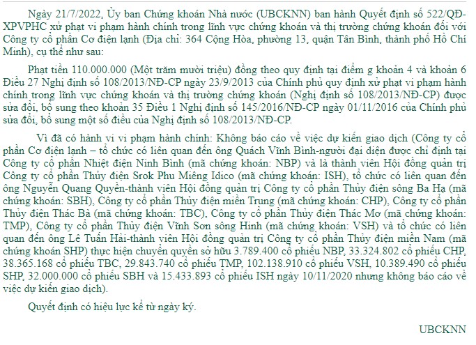 Lãnh đạo REE nói gì sau khi bị xử phạt 110 triệu đồng do giao dịch "chui" 265 triệu cổ phiếu?
