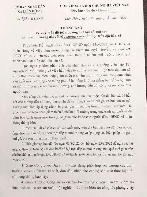 Hà Nội: Tháo dỡ toàn bộ ống hút bụi gây ô nhiễm của các xưởng mộc ở Liên Hồng