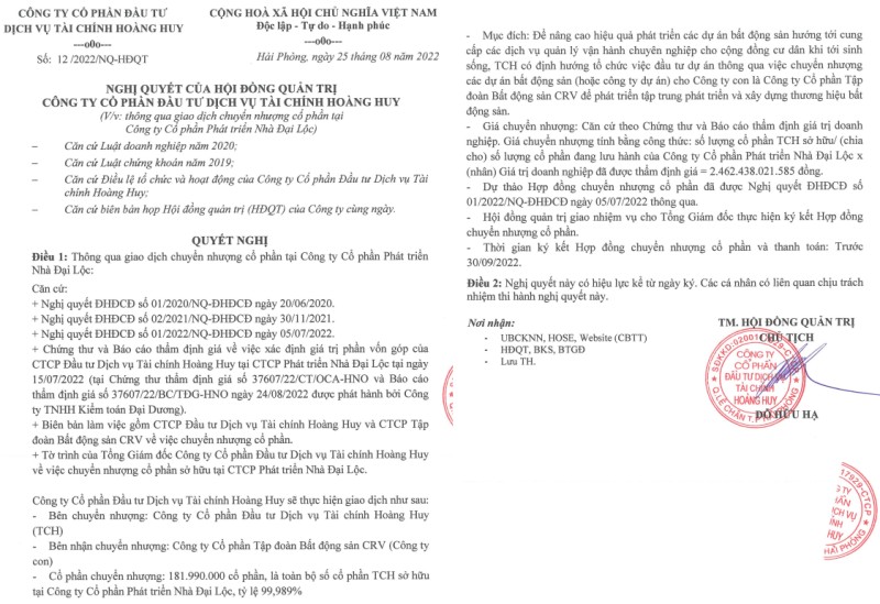 TCH chuyển nhượng toàn bộ cổ phần tại Nhà Đại Lộc cho công ty con