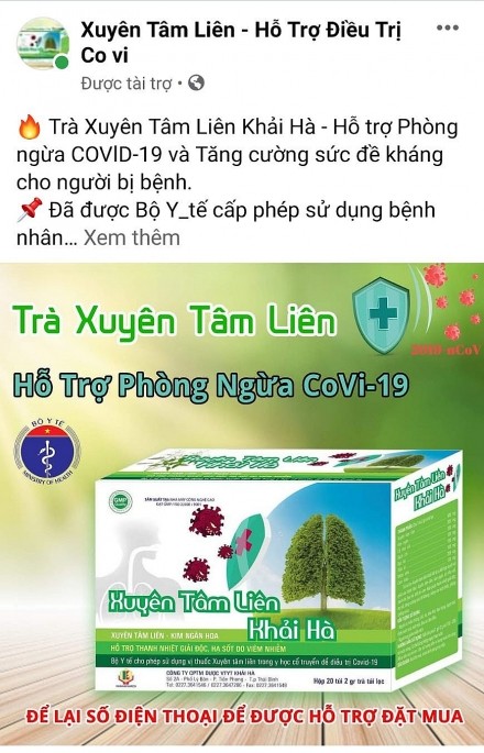 Cảnh báo: Sản phẩm Trà xuyên tâm liên Khải Hà 'nổ' công dụng điều trị COVID-19