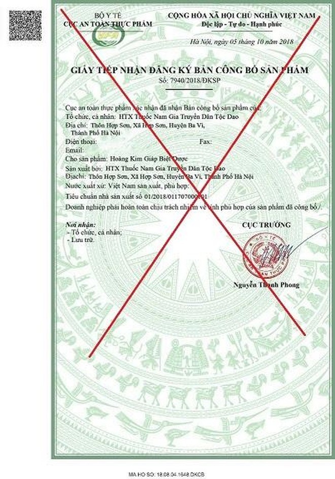 Hợp tác xã Thuốc Nam gia truyền sử dụng giấy công bố sản phẩm giả mạo