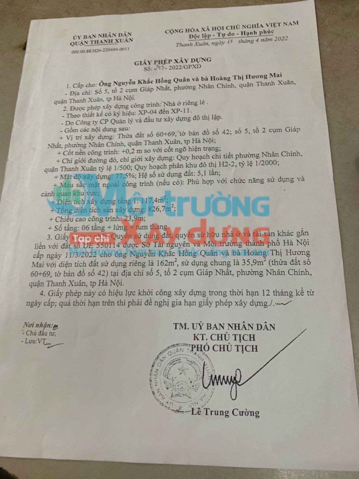 Phường Nhân Chính (Thanh Xuân – Hà Nội): Công trình ‘khủng’ xây dựng sai giấy phép