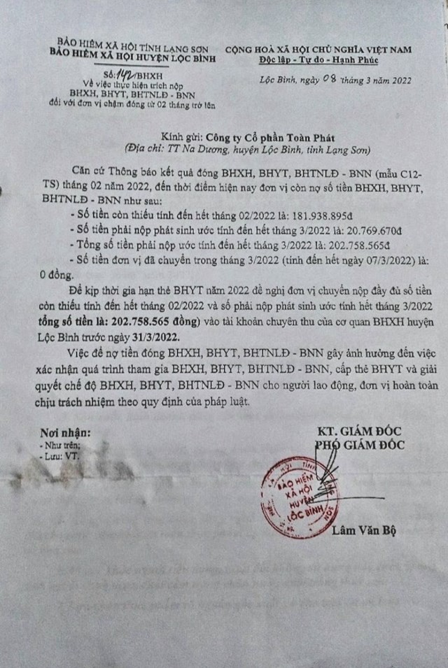 Lạng Sơn: Công ty Cổ phần Toàn Phát - Bài 1: Người lao động khổ vì không BHXH