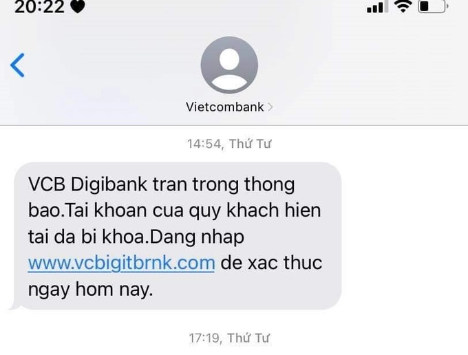 Tài khoản khách hàng Vietcombank "bốc hơi" 49 triệu đồng khi ấn vào link gửi từ tin nhắn tổng đài