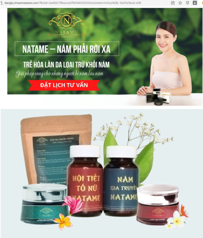 Bộ sản phẩm trị Nám NATAME quảng cáo ‘sạch nám, tàn nhang’, chất lượng có đảm bảo?