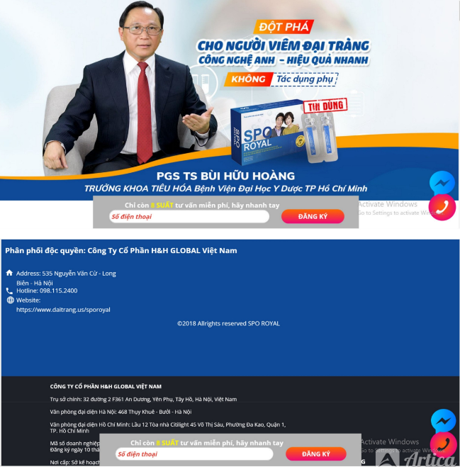 Sản phẩm SPO ROYAL quảng cáo ‘xử lý tận gốc viêm đại tràng’ là lừa dối, không đúng công dụng