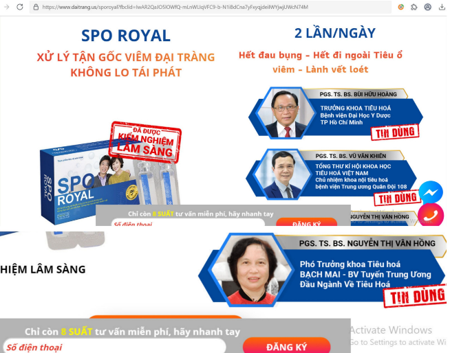 Một số website bán sản phẩm SPO ROYAL có dấu hiệu giả mạo xác nhận đăng ký của Bộ Công Thương