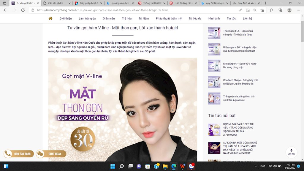 “Bát nháo” trong quảng cáo dịch vụ của Thẩm mỹ viện Lavender By Chang!