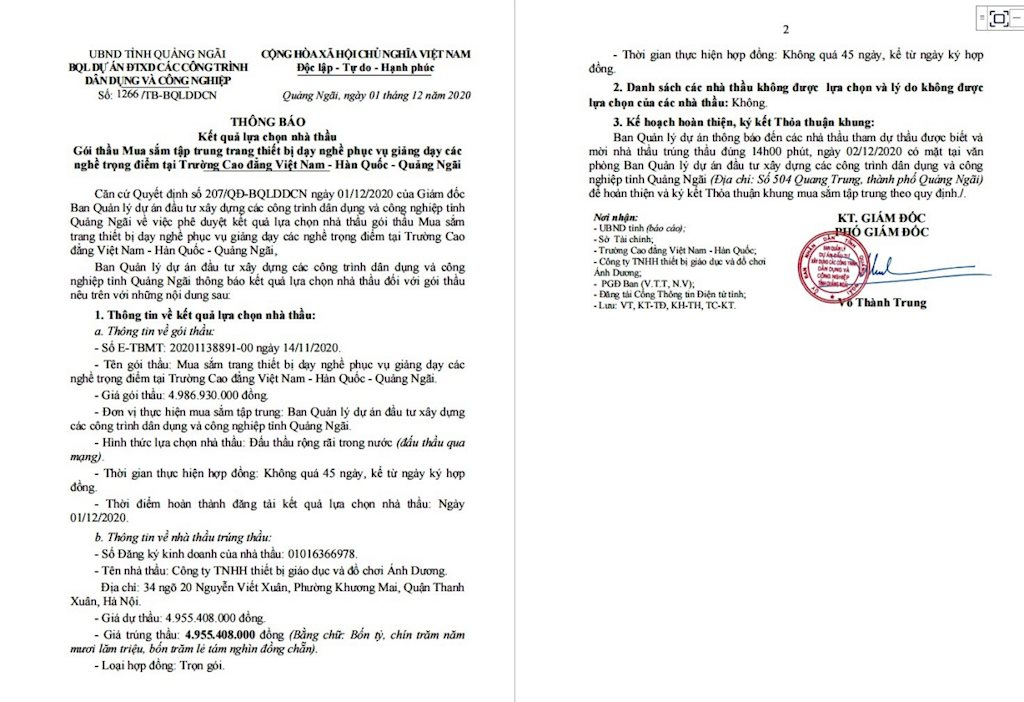 Quảng Ngãi: Nghi vấn chênh lệch giá hàng tỷ đồng trong đấu thầu mua sắm tại Ban quản lý dự án?