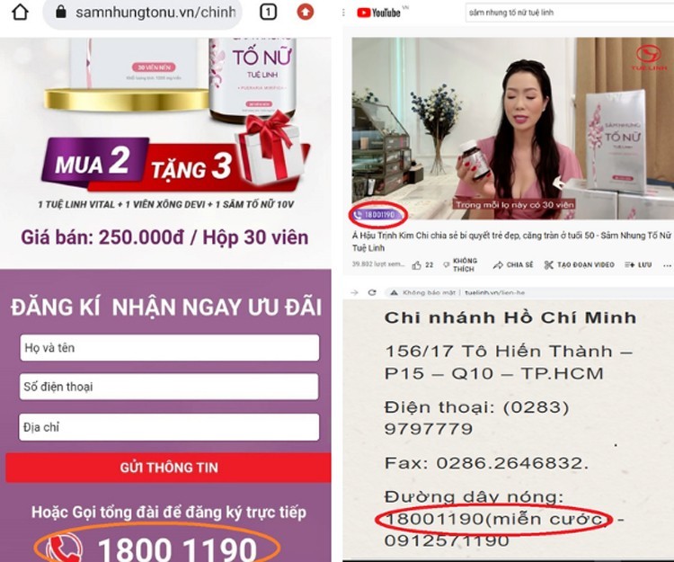 Sâm nhung tố nữ Tuệ Linh “nổ” về công dụng, lừa dối người tiêu dùng ?