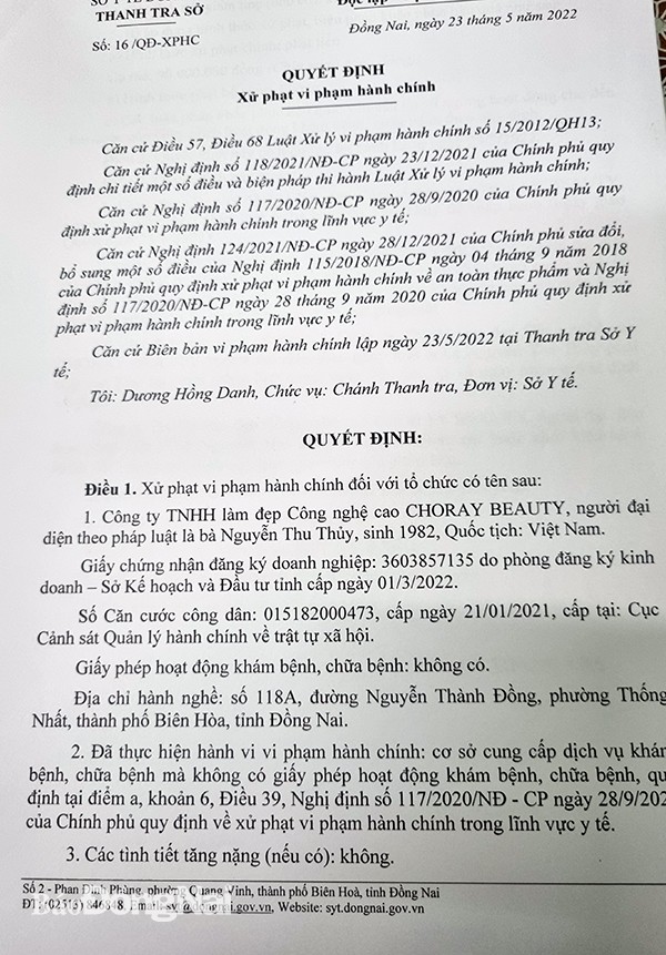 Hoạt động không phép, cơ sở thẩm mỹ bị xử phạt 90 triệu đồng