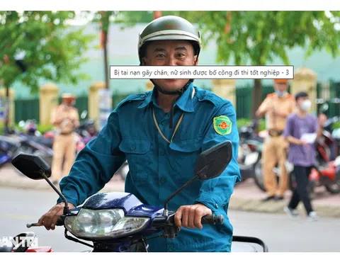 Bị tai nạn gãy chân, nữ sinh được bố cõng đi thi tốt nghiệp