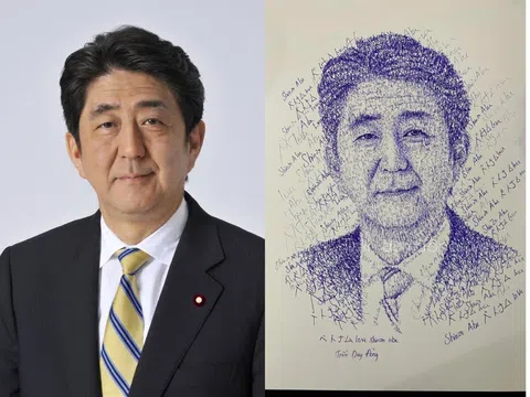 Thực tập sinh Việt vẽ chân dung từ hàng ngàn chữ tri ân ông Shinzo Abe