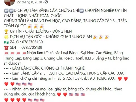 Hàng loạt Facebook giả mạo Bộ GD&ĐT rao bán bằng giả