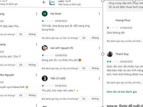 Sau khi thu phí, Zalo 'nhận' đánh giá 1-2 sao của người dùng