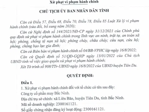 Công ty cổ phần may Bắc Ninh bất chấp pháp luật về phòng cháy chữa cháy