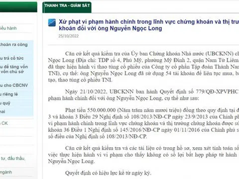 Một nhà đầu tư bị phạt 550 triệu đồng vì thao túng cổ phiếu TNI