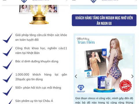 Dấu hiệu bất thường của website quảng cáo Viên ăn ngon GG sau khi bị 'tuýt còi'