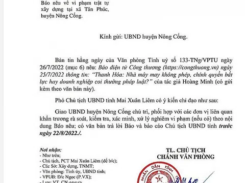 Thanh Hóa: Nhà máy may không phép Báo Công Thương phản ánh bị xử phạt 35 triệu đồng