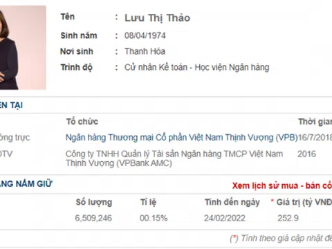 Phó tổng giám đốc Vpbank Lưu Thị Thảo 'bán chui' cổ phiếu, ước tính thu về gần 1 tỉ đồng