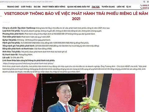 Dấu hỏi sau vụ Tập đoàn VsetGroup bán 208 tỷ trái phiếu sai qui định?