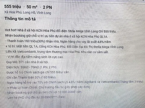 Vĩnh Long: Nhiều thông tin rao bán nhà ở xã hội vi phạm pháp luật