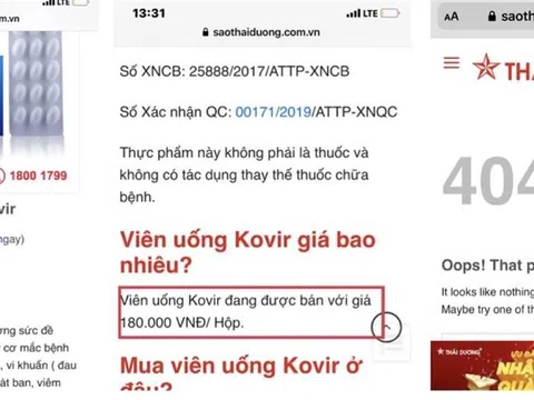 Bài 2: Lộ nghi vấn viên nang Kovir bị “nâng giá”, Sao Thái Dương vội gỡ bỏ sản phẩm trên Website